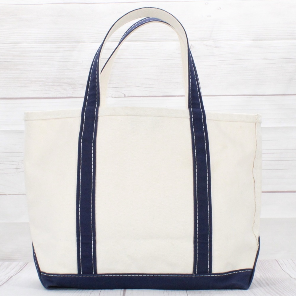 LL Bean Boat & Tote Blue Trim Embroidered MBK Open Top Tote Handbag - Picture 4 of 9